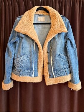 We The Free “Rylee” Cozy Moto Sherpa Faux Fur Denim Jacket